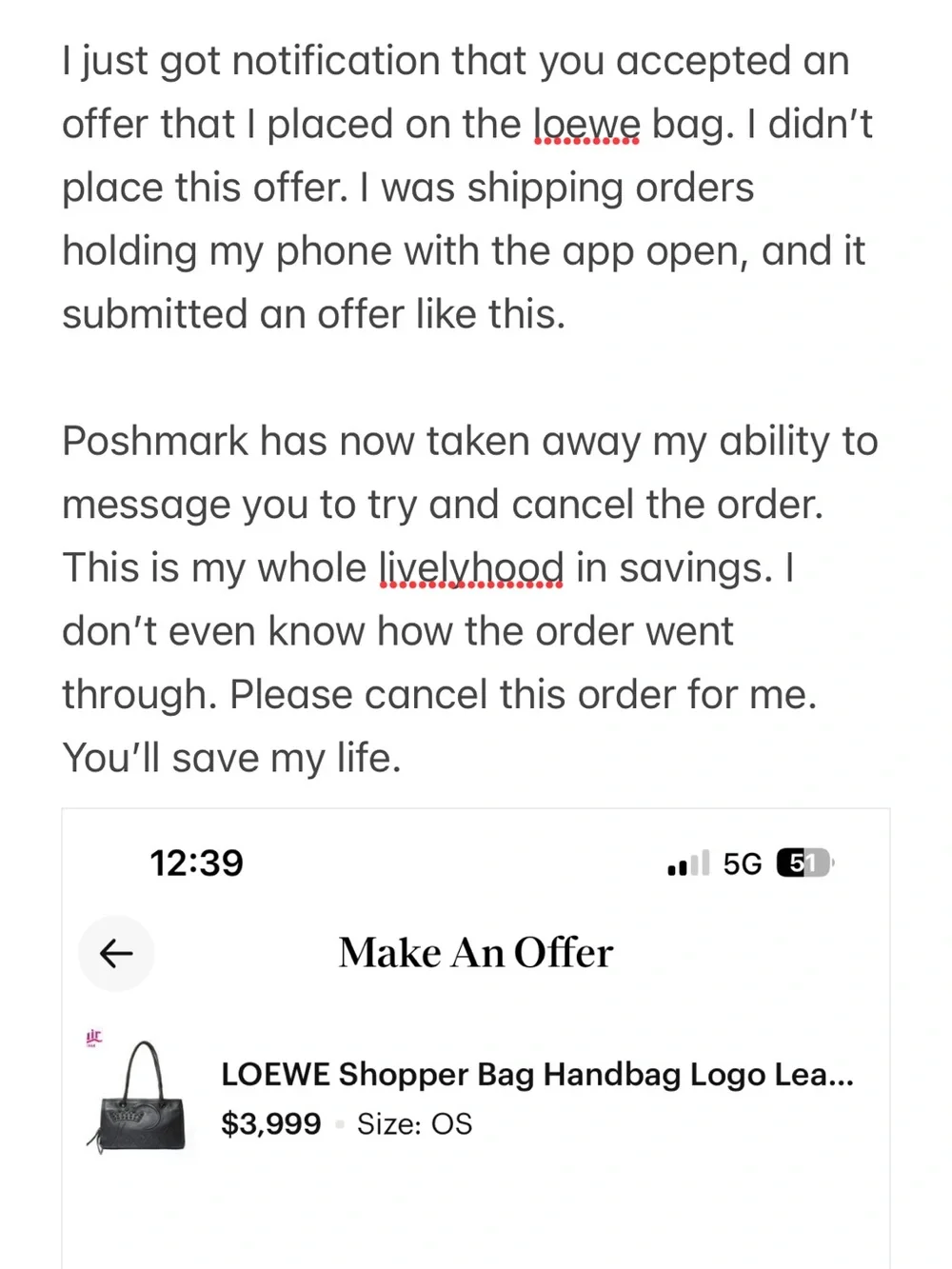 PLEASE CANCEL LOEWE BAG ORDER